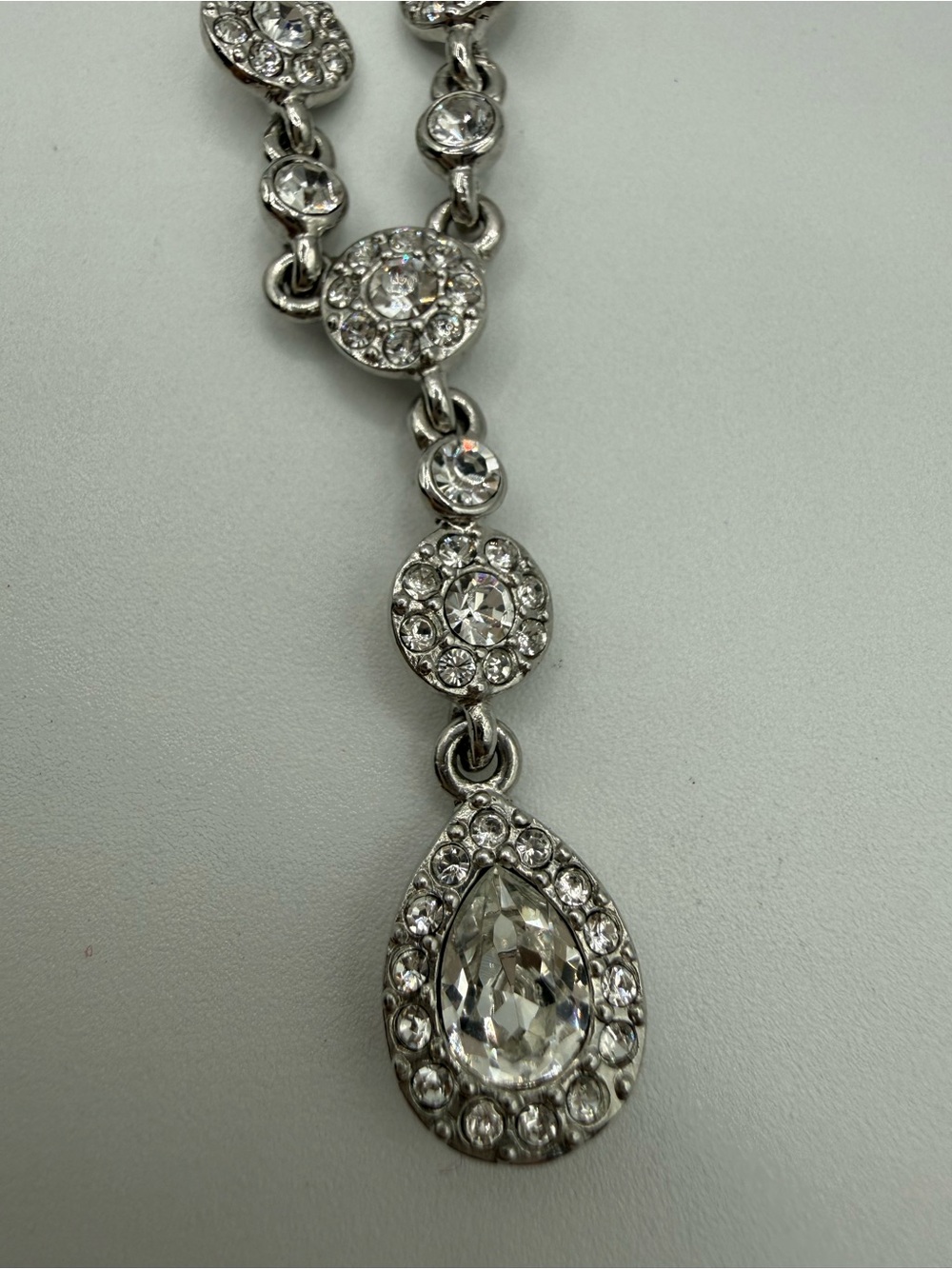 Givenchy Crystal Teardrop Y Necklace Silver Tone Rhinestone Statement Necklace - Picture 9 of 13